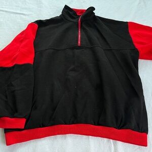 Black Fleece Anorak with Red Details — Oversized Unisex — Vintage from Rome